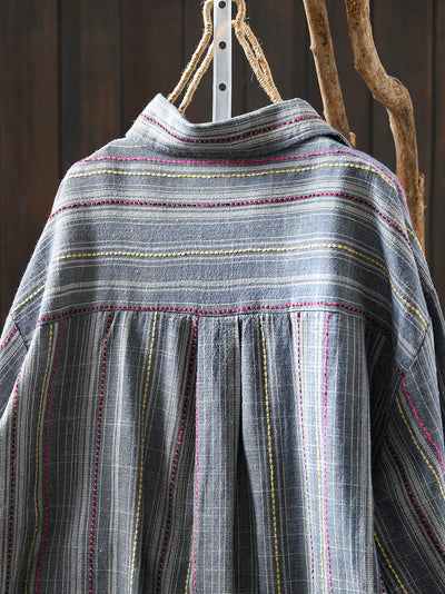 Women Autumn 100%Cotton Stripe Shirt