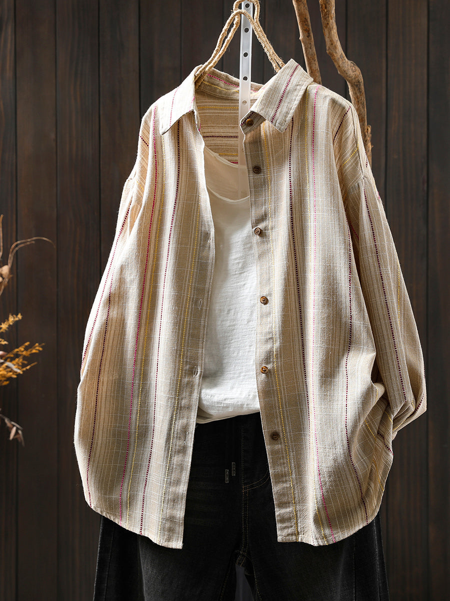 Women Autumn 100%Cotton Stripe Shirt