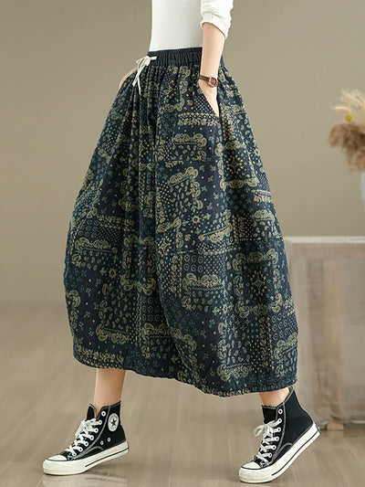 Women Ethnic Print Denim Skirt