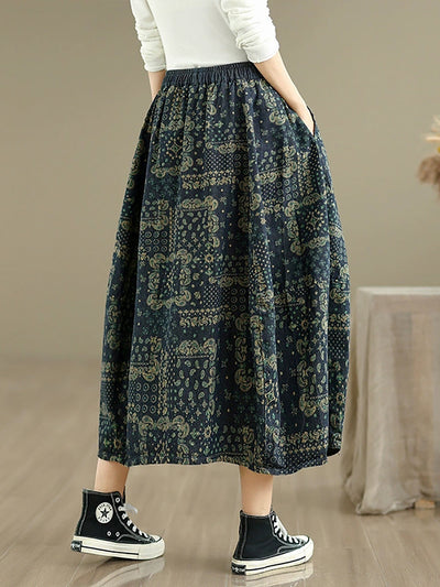 Women Ethnic Print Denim Skirt