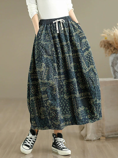 Women Ethnic Print Denim Skirt