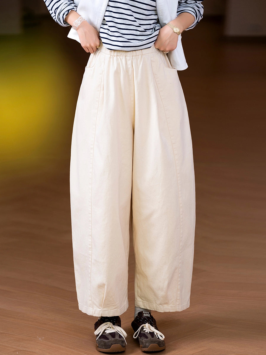 Women Autumn Pure Color 100%Cotton Harem Pants