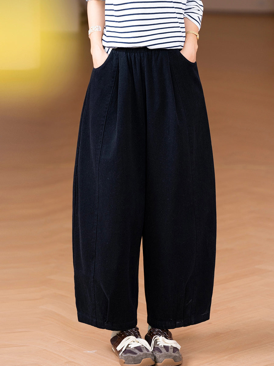 Women Autumn Pure Color 100%Cotton Harem Pants