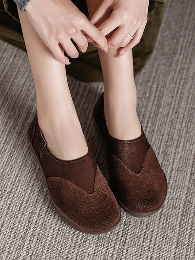 Women Autumn Genuine Leather Spliced Flat Shoes