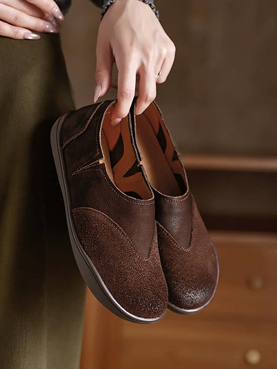 Women Autumn Genuine Leather Spliced Flat Shoes