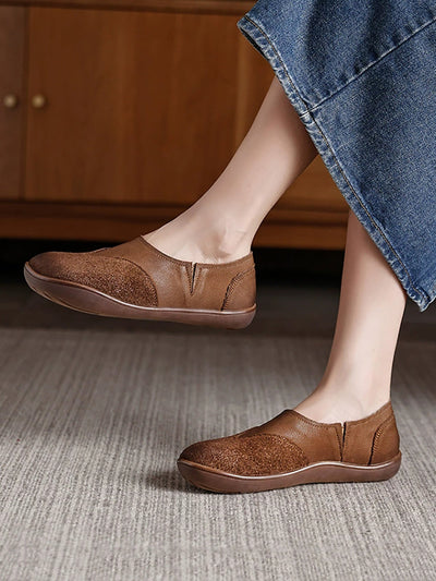 Women Autumn Genuine Leather Spliced Flat Shoes