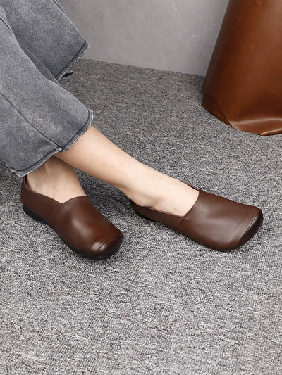 Women Vintage Autumn Genuine Leather Low Heel Shoes