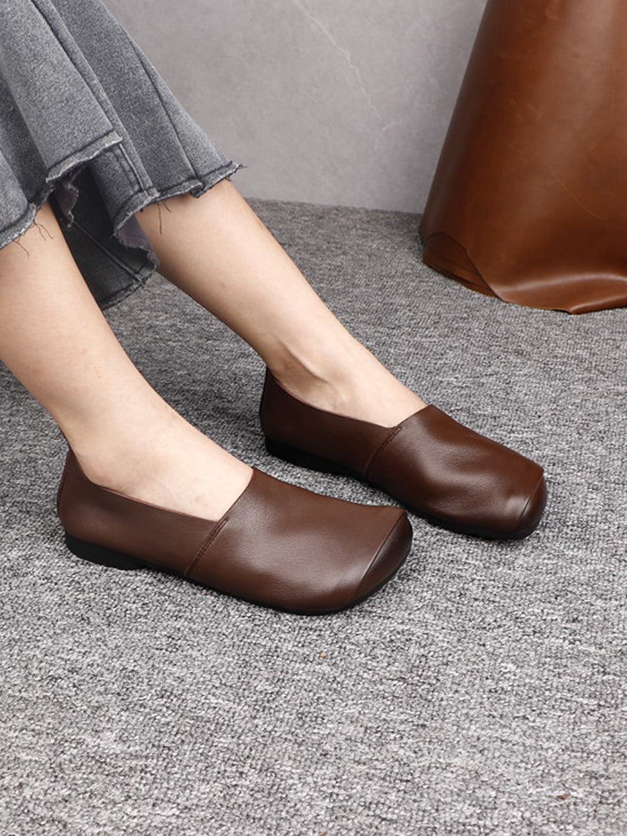 Women Vintage Autumn Genuine Leather Low Heel Shoes