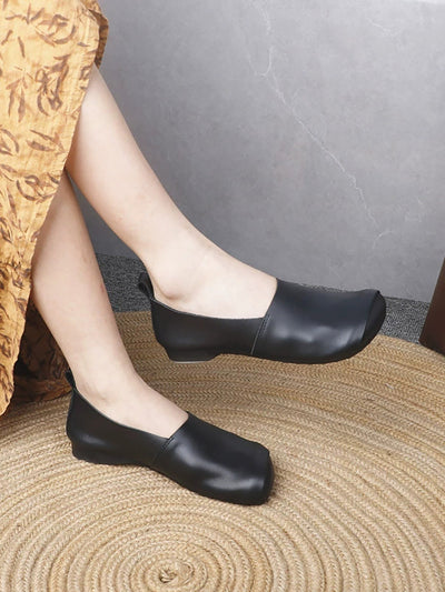Women Vintage Autumn Genuine Leather Low Heel Shoes