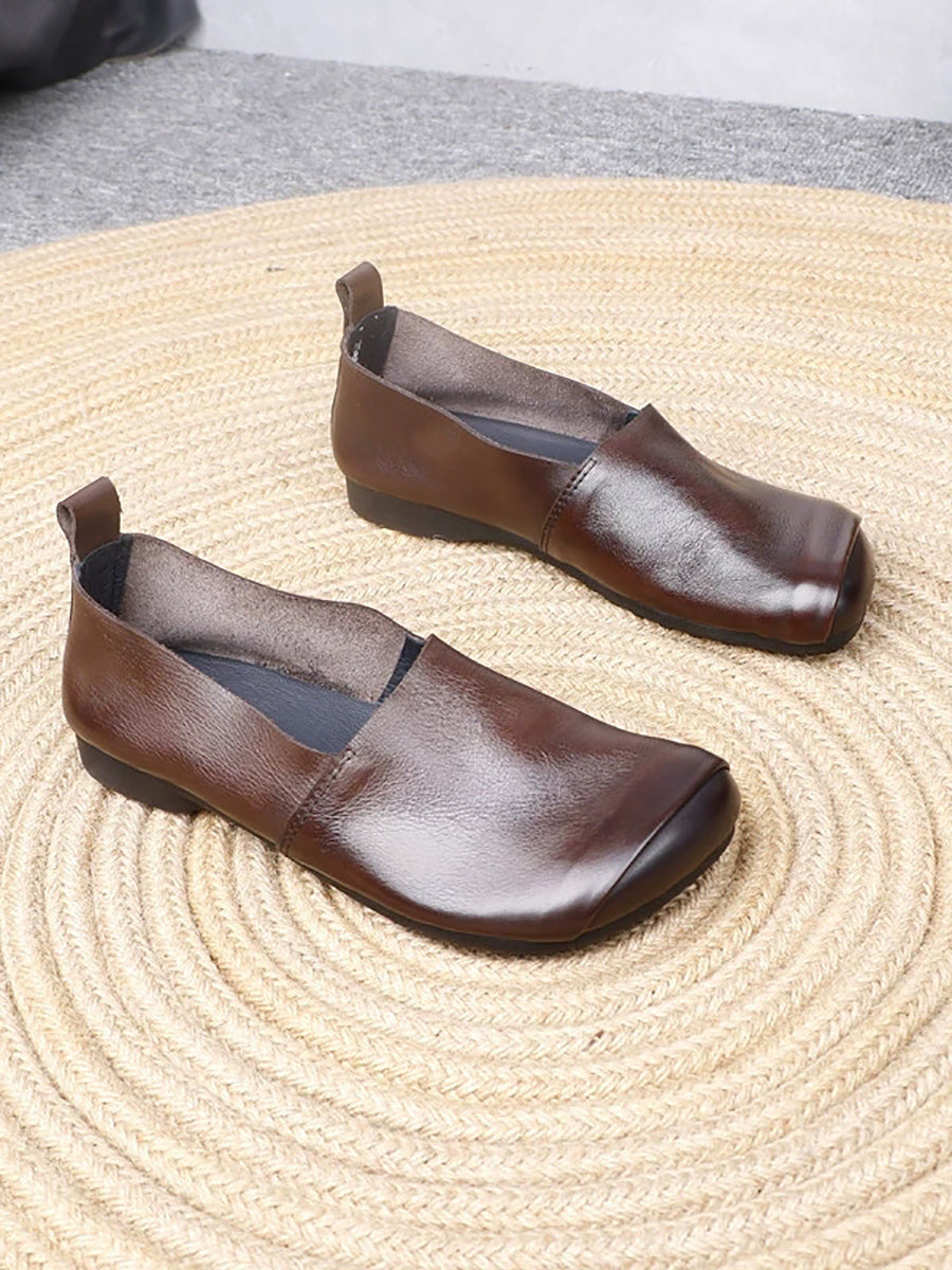 Women Vintage Autumn Genuine Leather Low Heel Shoes