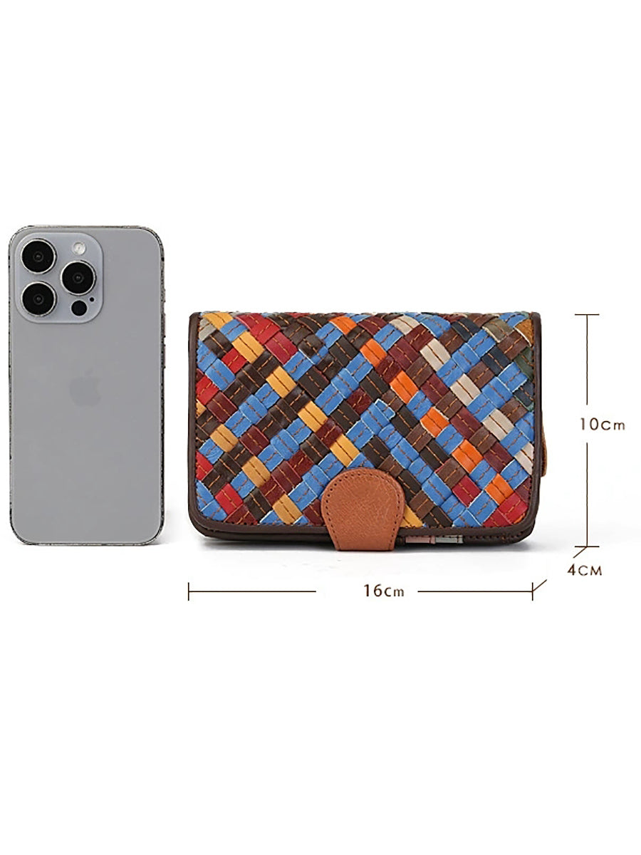 Colorful Leather Weave Multifunction Wallet