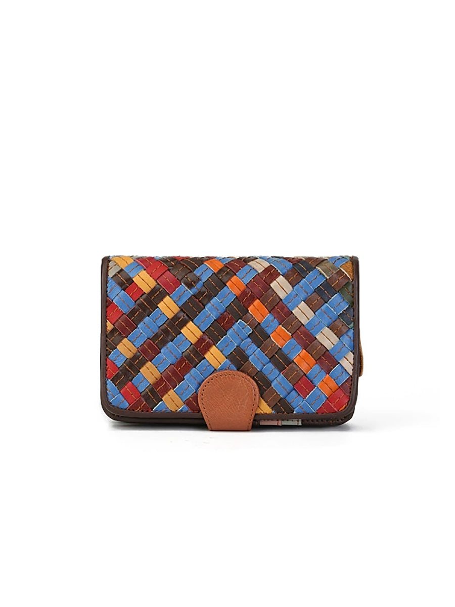 Colorful Leather Weave Multifunction Wallet