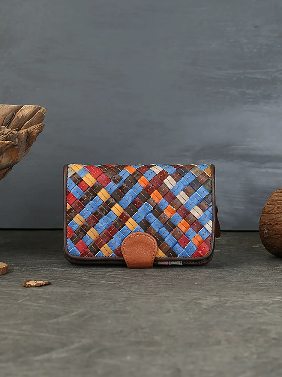Colorful Leather Weave Multifunction Wallet