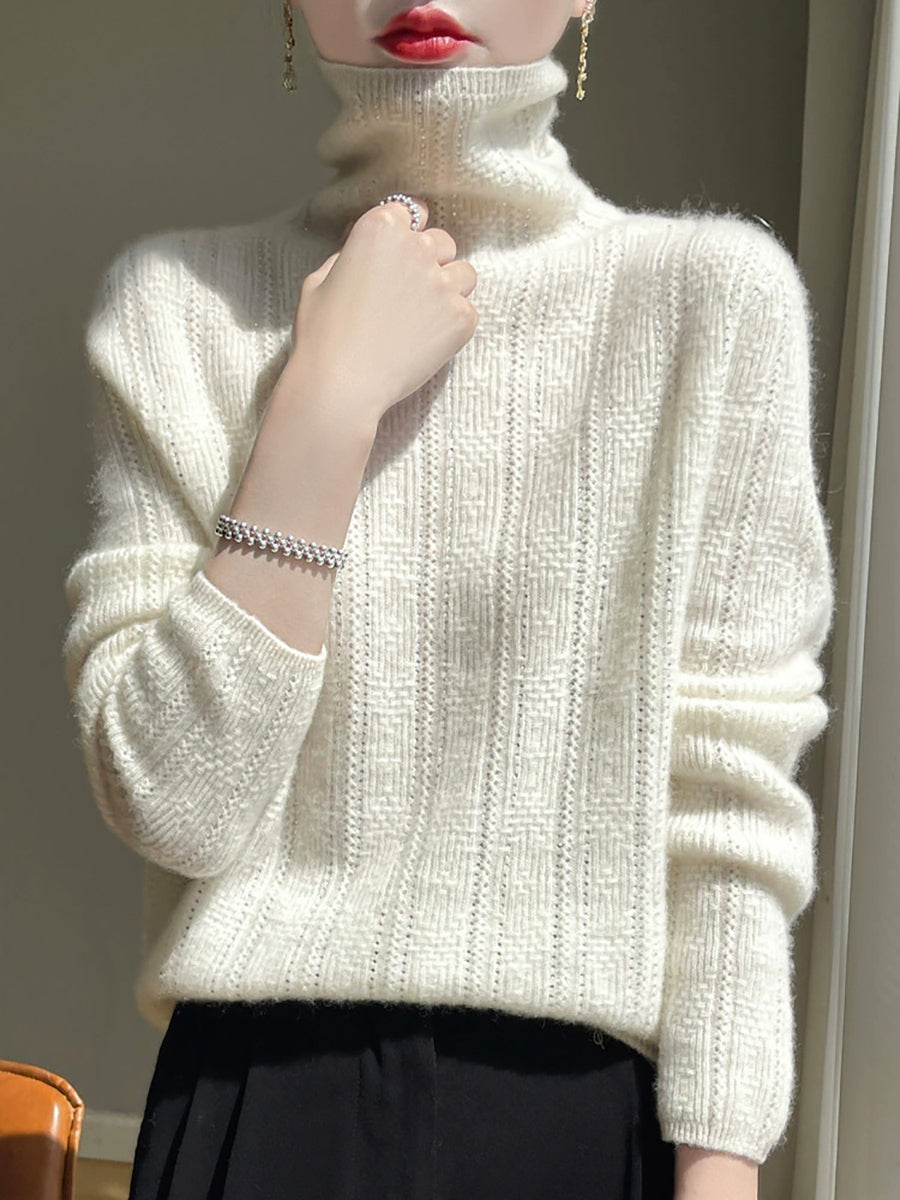 Women Autumn Artsy Knitted Wool Turtleneck Sweater
