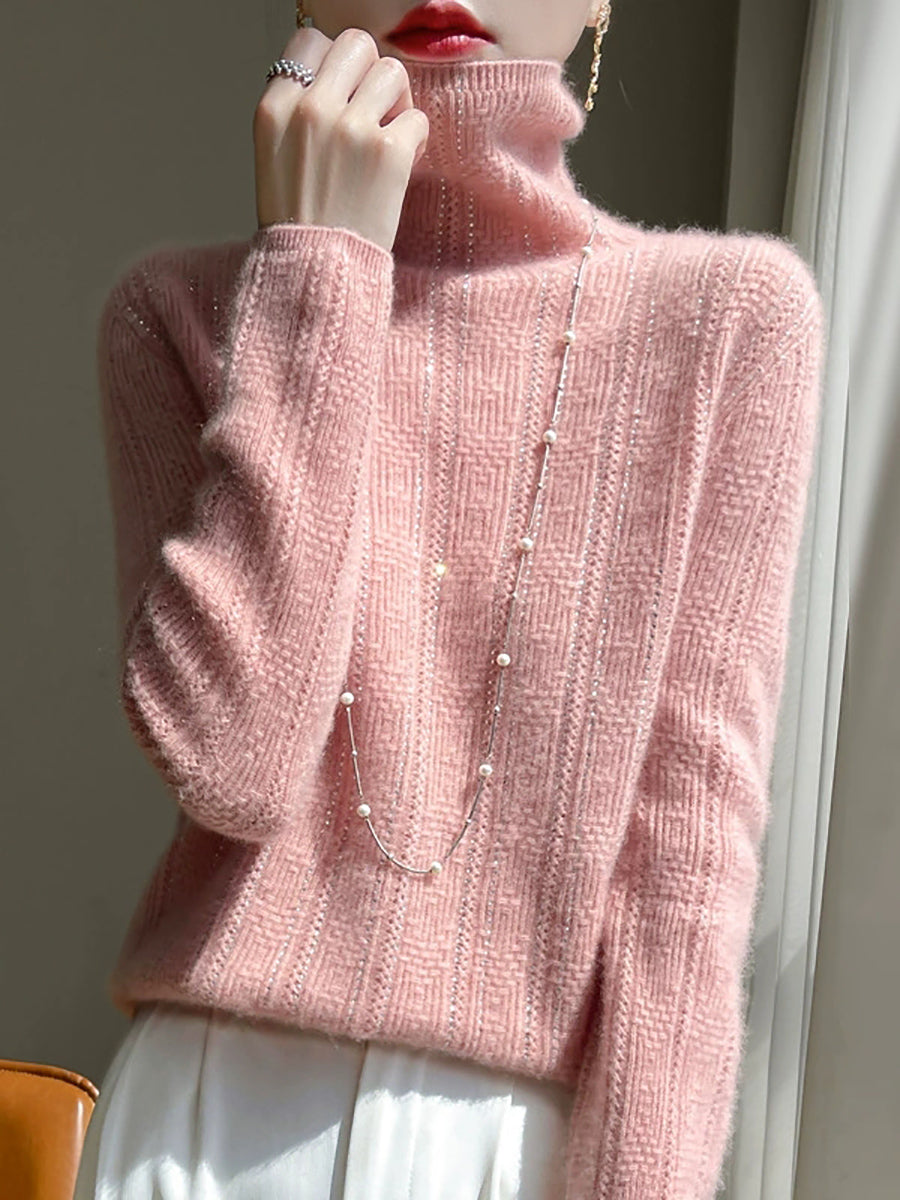 Women Autumn Artsy Knitted Wool Turtleneck Sweater