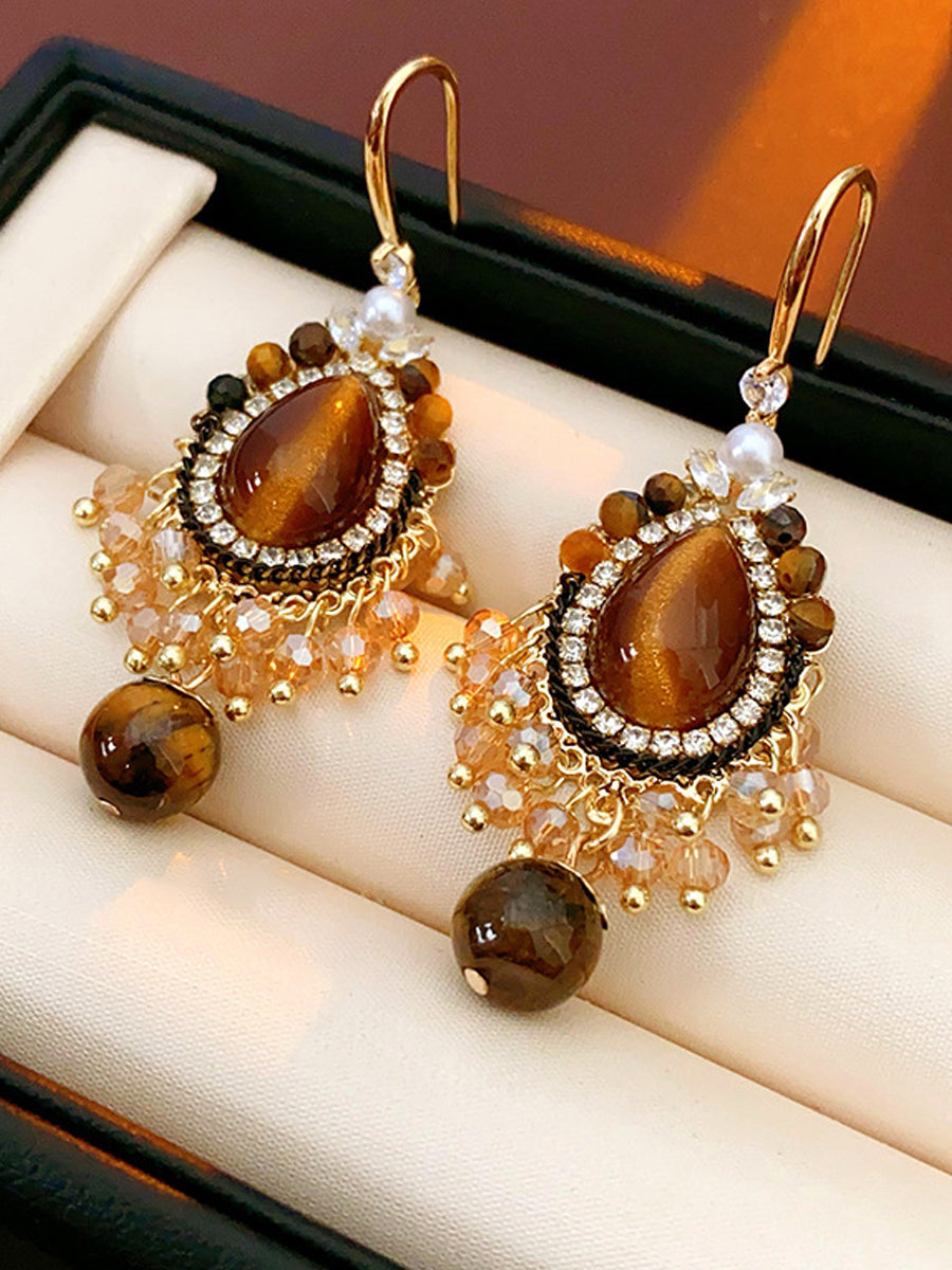 Women Vintage Alloy Rhinestone Zircon Earrings