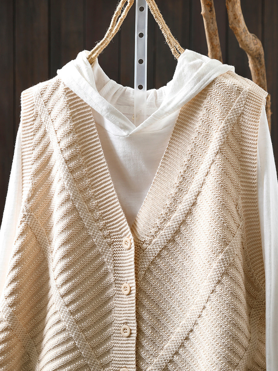 Women Autumn Casual Pure Color V-Neck Knitted Vest