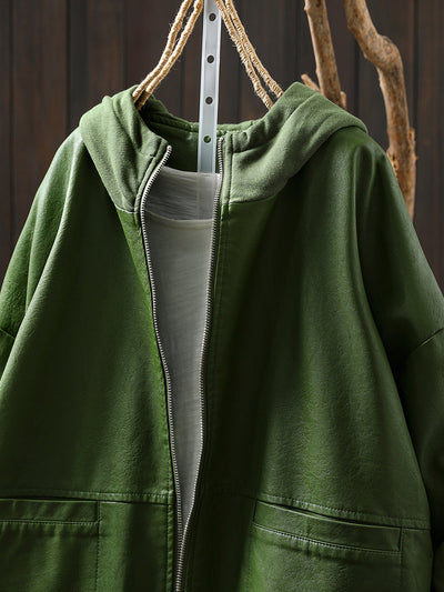 Women Autumn Fashion Pure Color Hooded Jacket