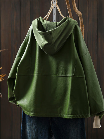 Women Autumn Fashion Pure Color Hooded Jacket