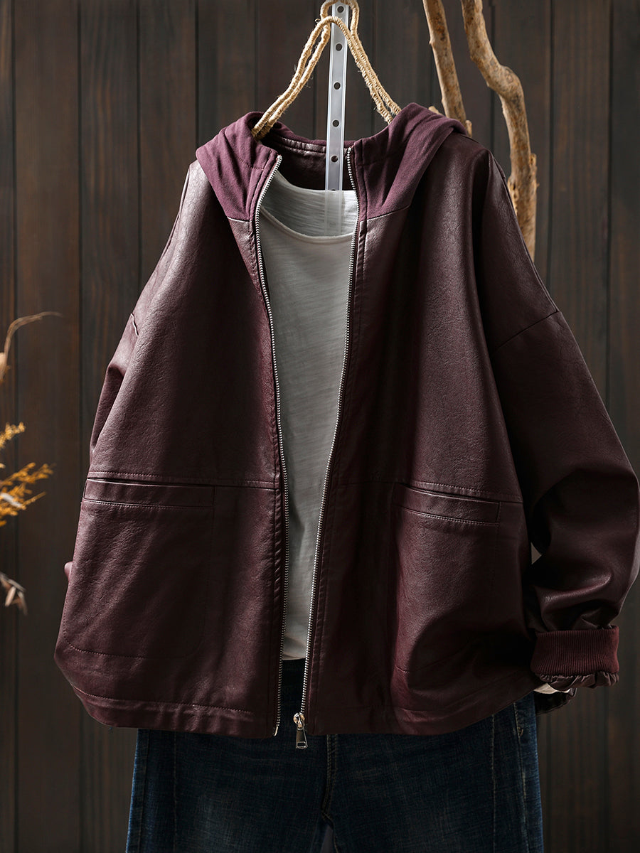 Women Autumn Fashion Pure Color Hooded Jacket