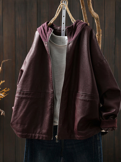 Women Autumn Fashion Pure Color Hooded Jacket