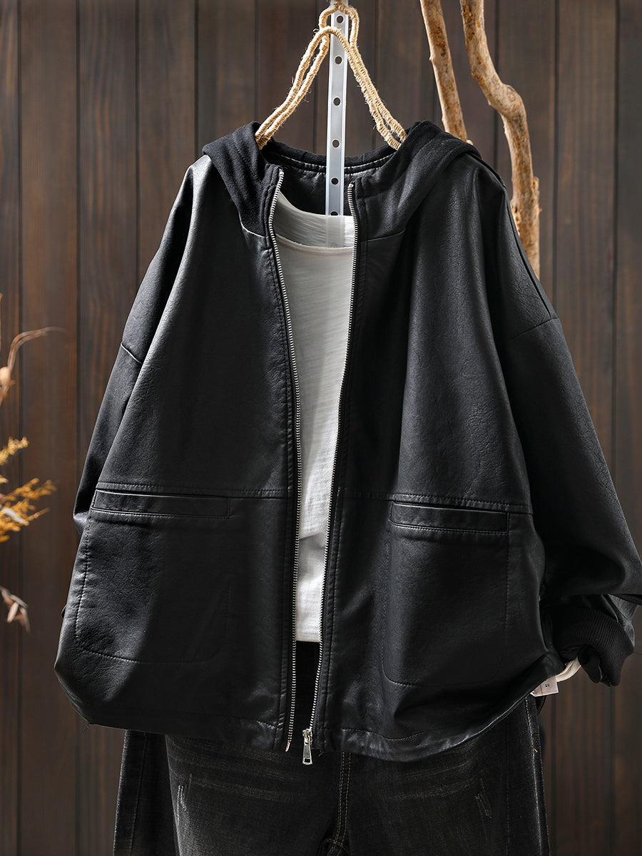Women Autumn Fashion Pure Color Hooded Jacket