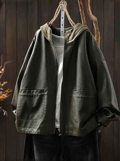 Women Autumn Fashion Pure Color Hooded Jacket