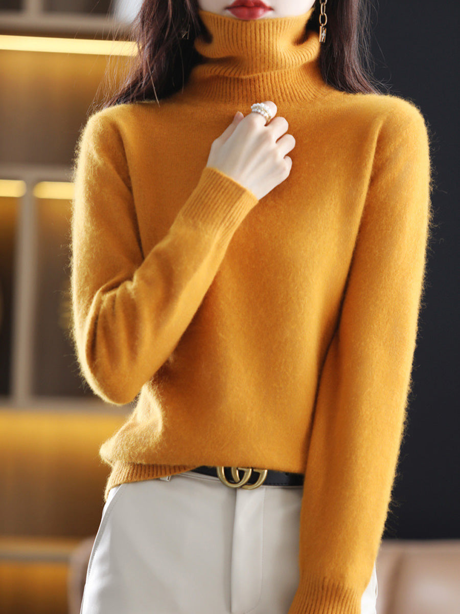 Women Autumn Casual Knitted Wool Turtleneck Sweater
