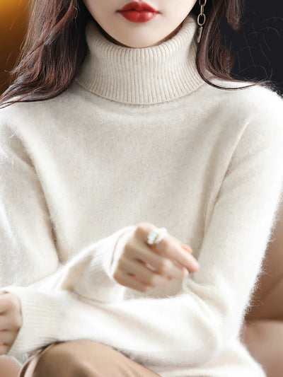Women Autumn Casual Knitted Wool Turtleneck Sweater