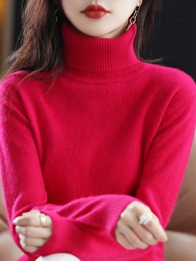 Women Autumn Casual Knitted Wool Turtleneck Sweater