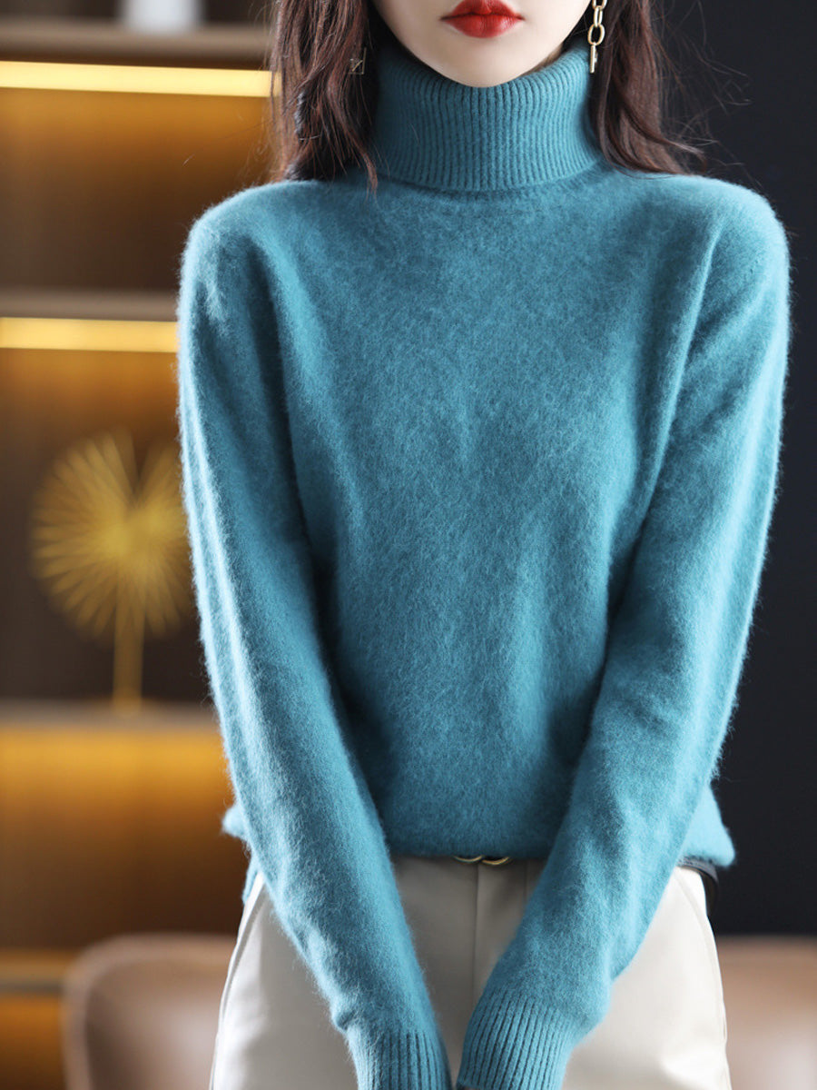 Women Autumn Casual Knitted Wool Turtleneck Sweater