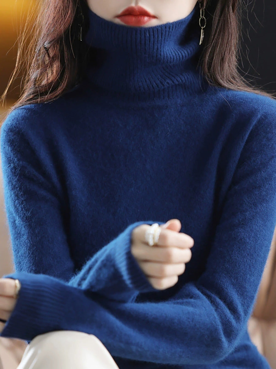 Women Autumn Casual Knitted Wool Turtleneck Sweater
