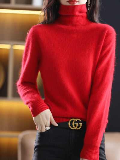 Women Autumn Casual Knitted Wool Turtleneck Sweater