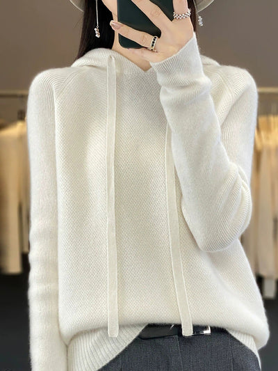Women Autumn Casual Pure Color Hooded Sweater