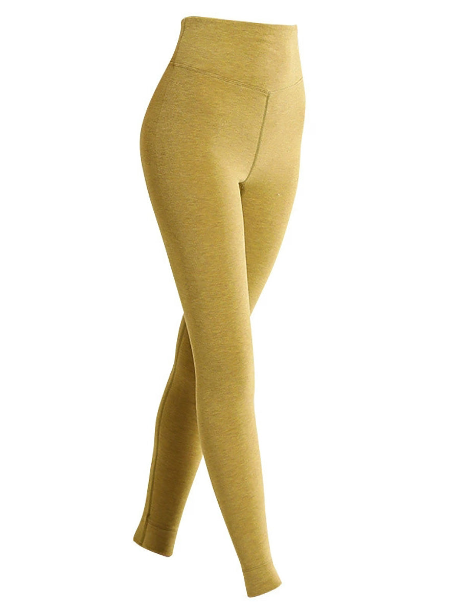 Women Autumn Warm Pure Color High Waist Leggings