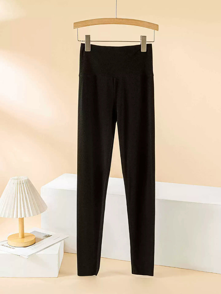 Women Autumn Warm Pure Color High Waist Leggings