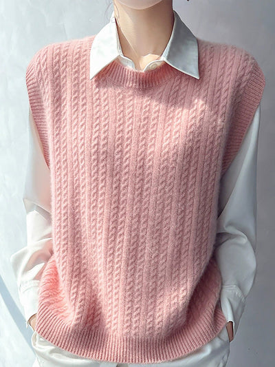 Women Autumn Casual Pure Color O-Neck Knitted Vest