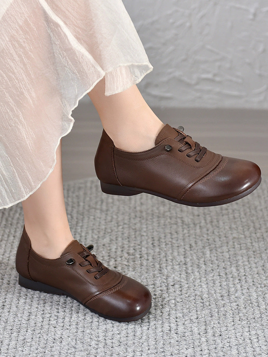 Women Autumn Genuine Leather Low Heel Shoes