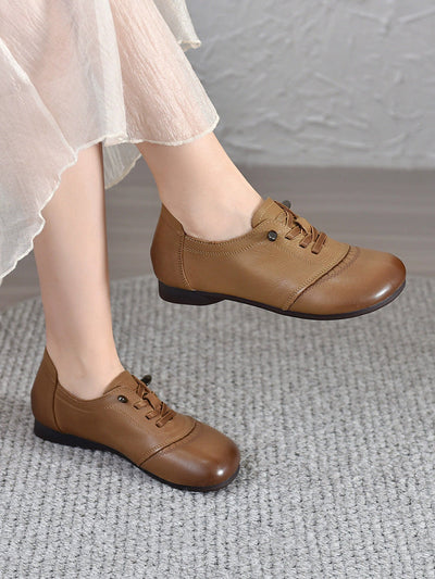 Women Autumn Genuine Leather Low Heel Shoes