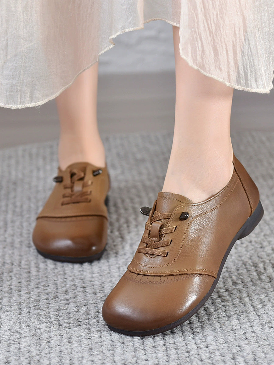 Women Autumn Genuine Leather Low Heel Shoes