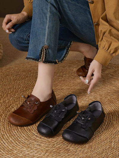 Women Autumn Genuine Leather Spliced Flat Shoes