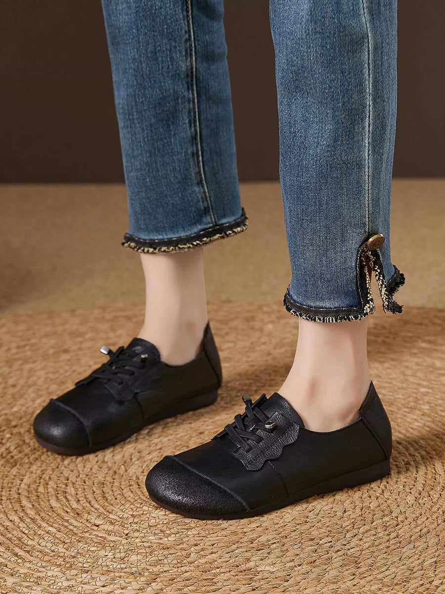 Women Autumn Genuine Leather Spliced Flat Shoes