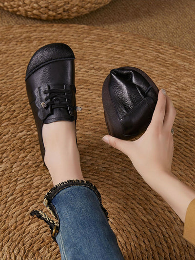 Women Autumn Genuine Leather Spliced Flat Shoes