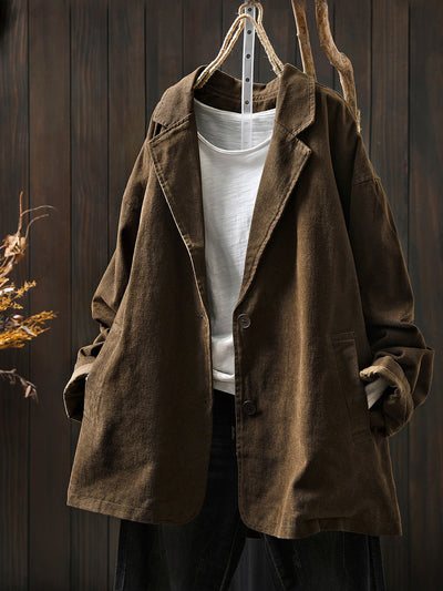 Plus Size Women Autumn Pure Color Cotton Cardigan Coat