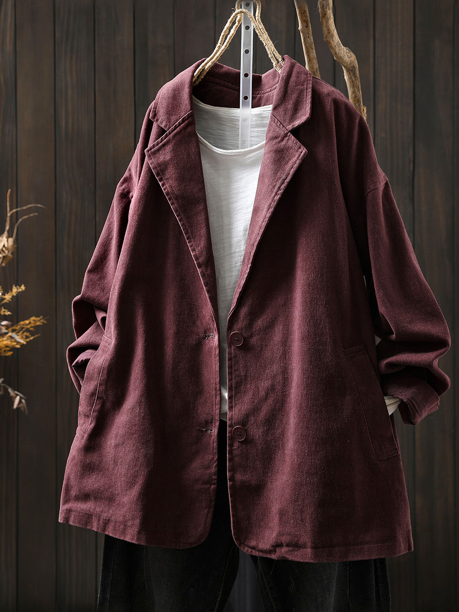 Plus Size Women Autumn Pure Color Cotton Cardigan Coat