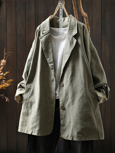 Plus Size Women Autumn Pure Color Cotton Cardigan Coat