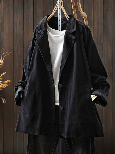 Plus Size Women Autumn Pure Color Cotton Cardigan Coat