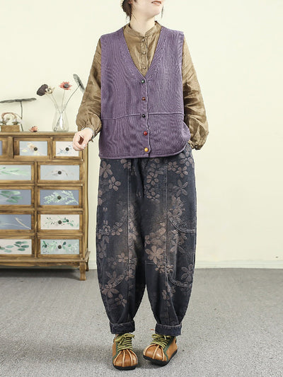 Women Autumn Casual Pure Color V-Neck Knitted Vest