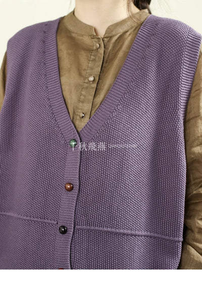 Women Autumn Casual Pure Color V-Neck Knitted Vest
