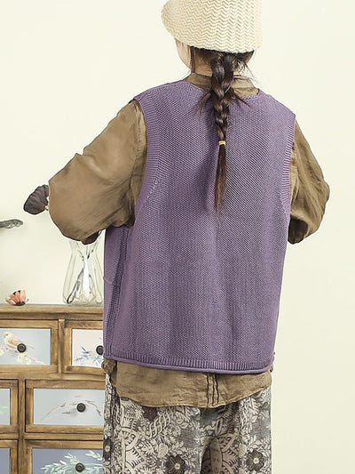 Women Autumn Casual Pure Color V-Neck Knitted Vest